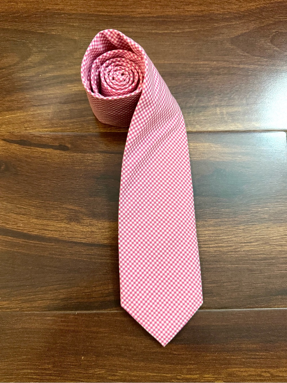 JZ CREW Pink 100% Cotton Gingham Tie - Refined Check Pattern